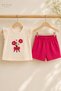 Baby Girl Set Kids - Floral Embroidered Ruffle Sleeves - Summer Shorts Set - 4