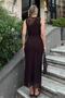 Brown Crew Neck Lined One Shoulder Low Cut Women's Tulle Midi Dress - 5