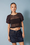 Balon Kol Detailled Openwork Knitted Blouse Brown - 3