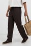 Brown Linen Blend Men's Trousers with Elastic Waist