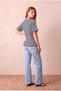 Women's Ecru / Navy Blue Striped 100% Cotton Knitwear Look Oversize Fit Crew Neck Short Sleeve Drop Shoulder T-Shirt Barbara - 5
