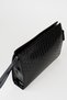 Women's Petunya Textured Black Lined Faux Leather Wrist Strap Portfolio Handbag and Clutch Bag