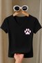 Women's Minimal Pink Paw Print Basic Daily Use V-Neck Slim Fit Lycra T-Shirt - 3