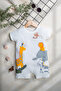 Safari Animal Figured, Short Sleeve, Snap-Shoulder Baby Romper - 4