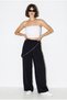 Women's Black Shiny Modal Trousers with Mobile Pocket Detail and Elastic Waist 3304 60286323