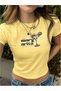 Women's Yellow Margarita Club Printed Crew Neck Tight Crop Tshirt