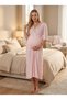 New Season Pink 100% Cotton Short Sleeve Maternity Nightgown Set with Nursing Features and Short Sleeves - 3