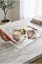 Mat Rose Powder Transparent Acrylic Presentation Tray with Handle 20X23Cm (1 Piece)