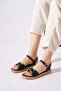Desrat Front Stripe Stone Buckle Women's Sandals Black Skin - 2