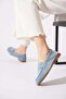 Osel Flat Belted Genuine Leather Women's Ballerinas Denim Blue Suede - 4