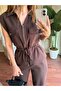 Linen Suit with Silver Zipper Detail - Brown - 5
