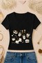 Women's Cat Coffee Sweet Printed Basic Daily Use V-Neck Slim Fit Lycra T-Shirt