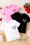 Summer Single Hearts Printed Girls' Black, White, Pink Colors 3-Piece T-Shirt Set