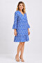 Women's Plus Size Cobalt Blue, V-Neck, Three-Quarter Sleeves, Knitted Viscose Fabric, Patterned Dress 65N39543 - 6