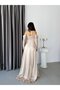 Beige Boat Neck Underwire Lace Detailed Long Evening Dress - 7