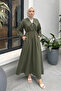 V-Neck Linen Dress 3071 - Khaki - 3