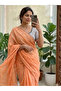 Peach Linen Cotton Saree with Mirror Work - FFT8727 | Peach - 2