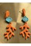 Marjan Earrings |   Handmade Polymer Clay Coral Design Earrings |   Orange Turquoise Colored Summer Earrings