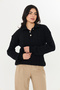 Women's Black Polo Collar Hair Knit Gold Buttoned Knitwear Sweater - 4