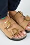 Fuga Women's Leather Genuine Leather Double Buckle Nubuck Tan Slippers - 4