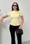 Women's T-Shirt Short Sleeve Asymmetrical Collar Gold Buckle Detailed Gathered Stylish Cotton Blouse - 2