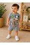 Baby Boy 3D Safari Panda Embossed Summer Set with Embroidered Top and Bottom - 5