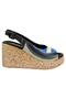 Women's Vegan Leather Black Wedge Heeled Sandals - Window Design - 7