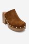 Bellune Tan Suede Genuine Leather Women's Thick Heeled Slippers with Rivet Detail - 5