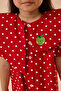 Polka Dot Asymmetrical Apple Embroidered Dress Red - 6
