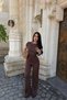 Women's Brown Boat Neck Blouse Pants Cotton Set - 4