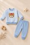 Baby Boy Set - Teddy Bear Patterned Striped Seasonal Top and Bottom Set - 5