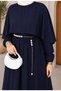 Women's Cape Detailed Lined Seersucker Long Summer Hijab Dress Sb0043 - 3