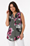 Women's Multi Color Patterned Italian Style Half Button Judge Collar Sleeveless Blouse