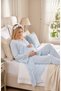 New Season Blue Scallop Linen Detailed Special Design 100% Cotton Maternity Dressing Gown with Breastfeeding Feature, Pajama Set - 3