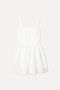 Women's White Flared Pleated Linen Blend Mini Dress