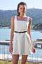 Women's belted mini dress with thick straps - ecru - 4