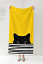 Cat-Themed Yellow and Black Children's Beach Towel - Striped Modern Unisex Quick-Drying Microfiber Towel - 4