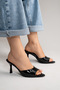 Women's Pointed Toe Thin Heeled Stylish Daily Slippers Sama Black Patent Leather - 2