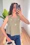 Daisy Bead Embroidered Thick Strap Khaki Blouse - 2
