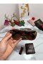 100% Genuine Crazy Leather Minimalist 5-Piece Accessory Set: Handbag - Wallet - Card Holder - Glasses Case - Keychain Set - 5