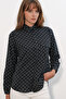Women's Single Pocket Polka Dot Oversize Shirt 20399 - Black - 4