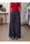 Elastic Waist Wide Leg Linen Trousers - Anthracite - 3