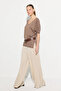 V-Neck Low-Sleeve Viscose Knitwear Blouse - Brown - 3
