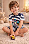 Boys' Cotton Striped Printed Short Sleeve Shorts Pajama Set - 3