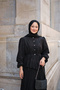 Women's Skirt Ruffled Stone Button Detail Set Black - 5
