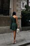 Emerald Green Rose Detail Single Sleeve Cape Crepe Fabric Mini Dress - 2