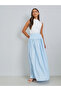 Blue Wide Waistband Pleated Maxi Skirt