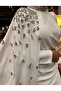 Stone Detailed Hijab Wedding Dress with Cape - 3