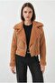 Women's Double-Breasted Collar Faux Fur Light Brown Jacket