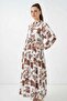 Women's Authentic Patterned Viscose Tan Hijab Dress - 2